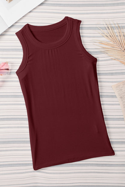 Red Plain Basic Solid Color Ribbed Knit Slim Fit Tank Top