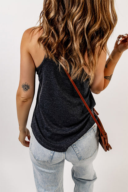 Gray Casual V Neck Racerback Tank Top With Pocket