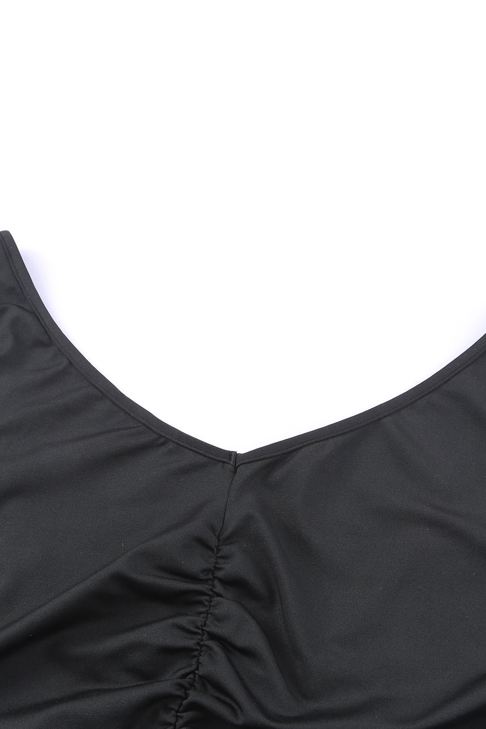 Black V Neck Ruched Casual Sleeveless Bodysuit