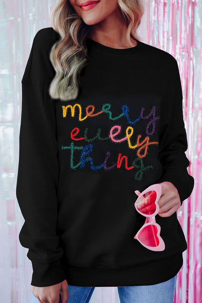 Black Every Thing Glitter Letter Christmas Sweatshirt