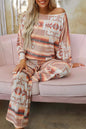 Multicolour Geometric Print Puff Sleeve Pullover and Pants Lounge Outfit