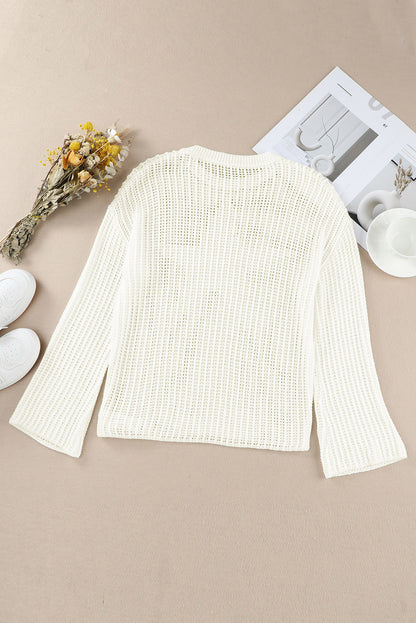 White Star Pattern Lightweight Hollow Knit Sweater