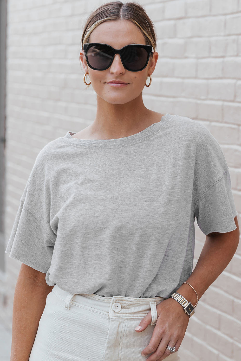 Grey Drop Shoulder Casual Oversize Bodysuit