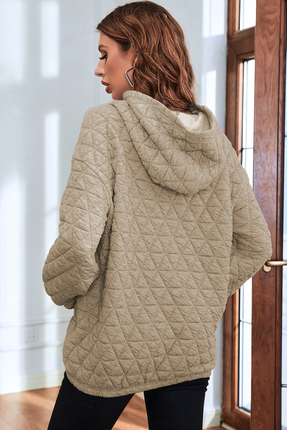 Light Grey Thermal Quilted Kangaroo Pocket Hoodie