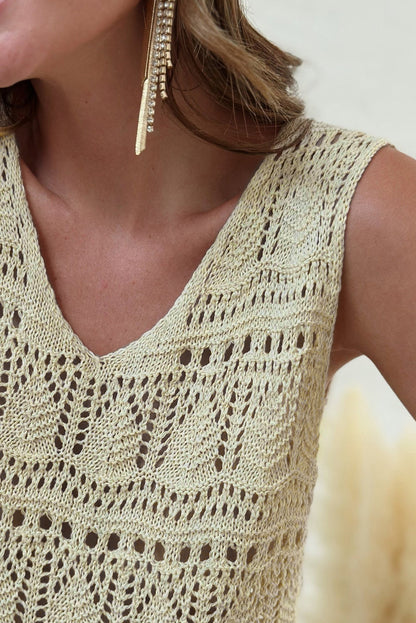 Apricot V Neck Hollow-out Knitted Vest