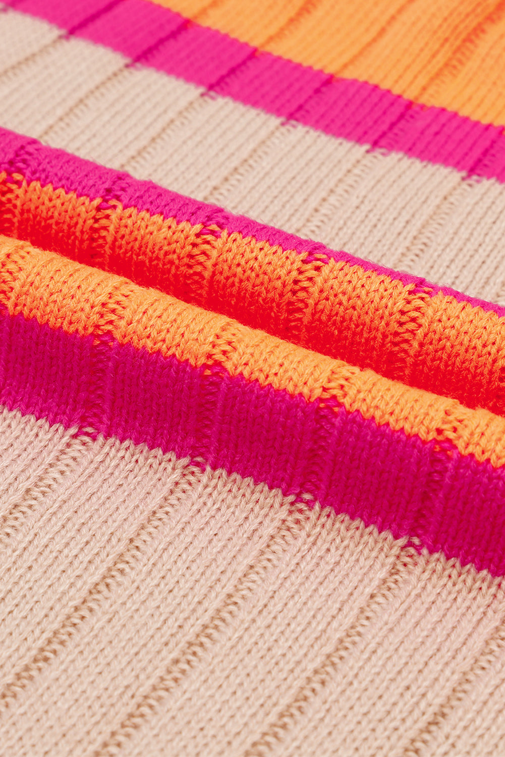 Orange Stripe Print Ribbed Knit Sweater Cardigan
