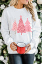 White Christmas Tree Dots Print Graphic Pullover Sweatshirt