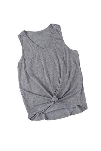 Gray Casual V Neck Racerback Tank Top With Pocket