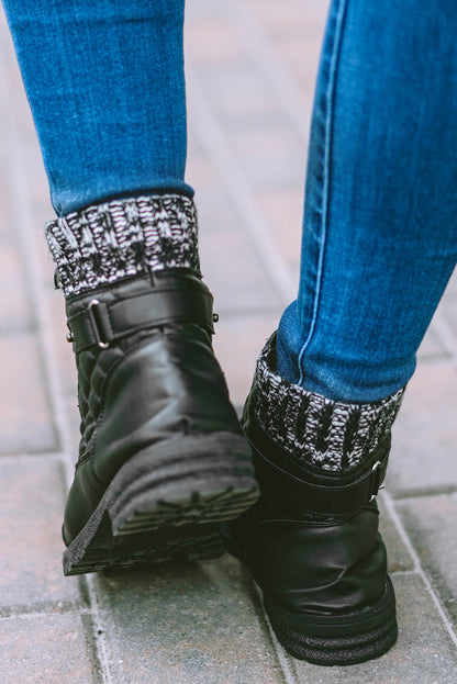 Black Quilted Zipped Lace-up PU Leather Boots