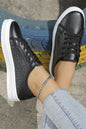 Black Lace Up Laser Cut PU Leather Sneakers