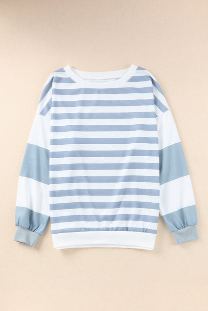 Black Striped Colorblock Drop Shoulder Pullover Sweatshirt