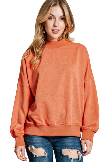 Green Light Plain Washed Drop Shoulder Pullover Sweatshirt