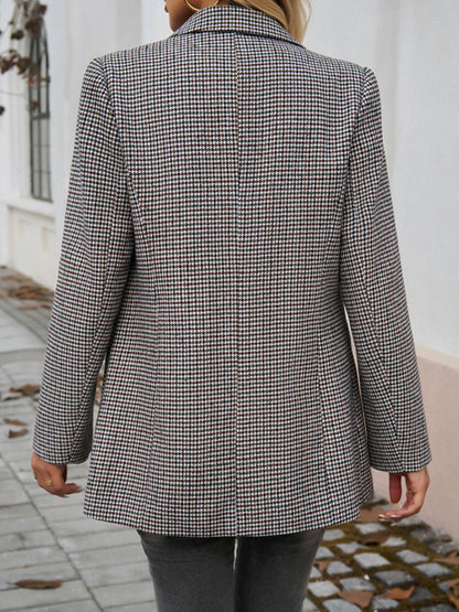 Devine Pocketed Houndstooth Long Sleeve Blazer