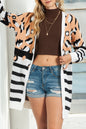 Brown Leopard Striped Splicing Long Cardigan