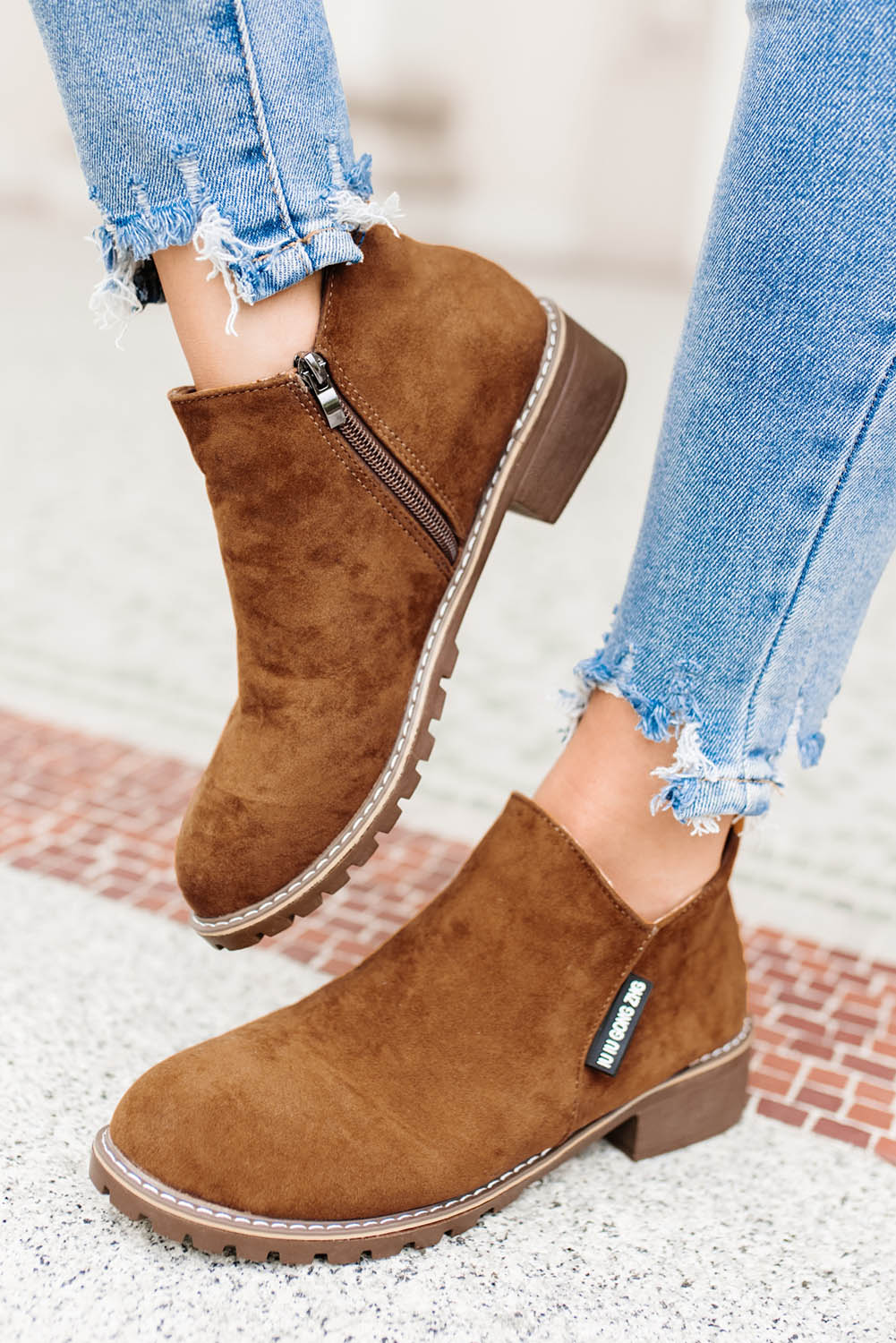 Brown Casual Faux Suede Side Zip Ankle Boots