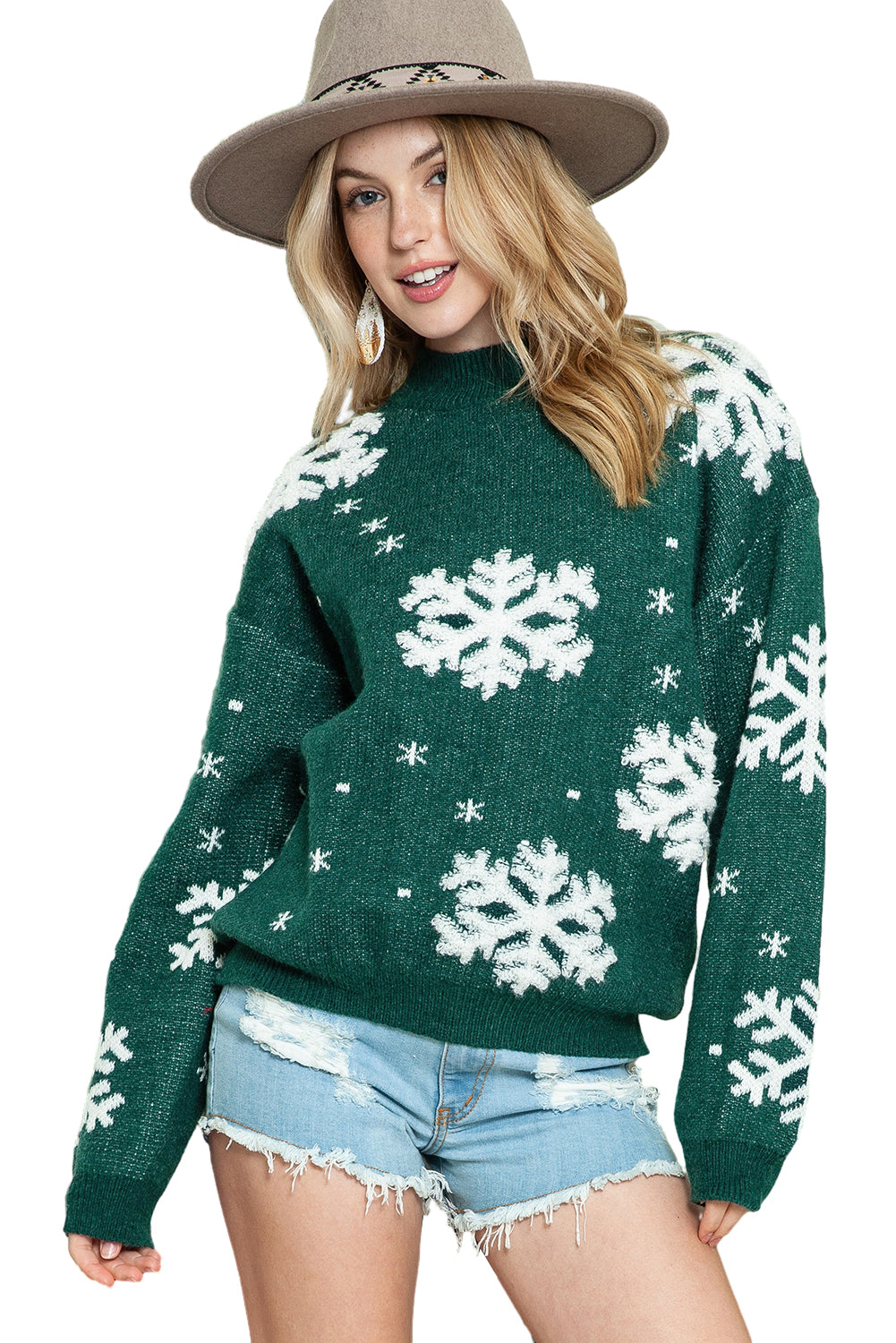 Red Christmas Snowflake Mock Neck Sweater