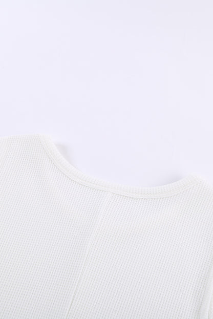 White Basic Waffle Crew Neck Tank Top