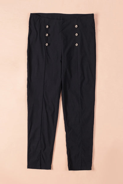 Black Casual Buttons Slit Skinny Pants