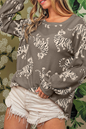 Taupe Animal Print Drop Sleeve Pullover Sweatshirt