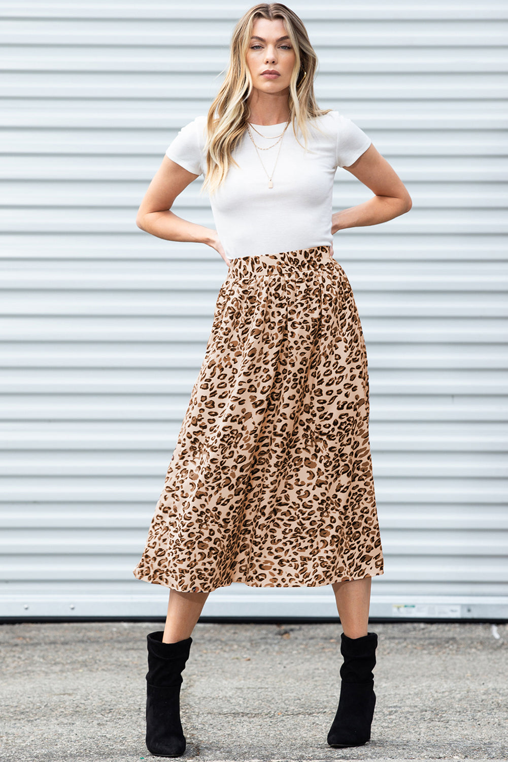 Leopard Animal Print High Waist Side Slit Long Skirt