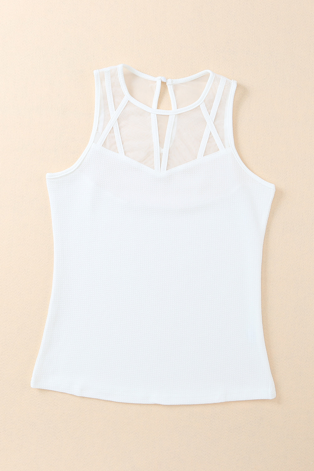 White Casual Slim Fit Mesh Detail Tank Top