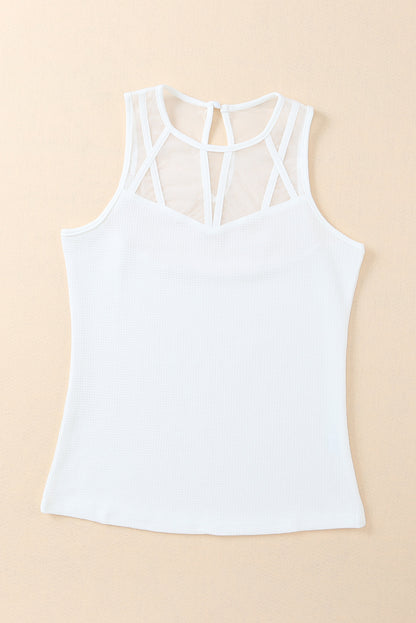 White Casual Slim Fit Mesh Detail Tank Top