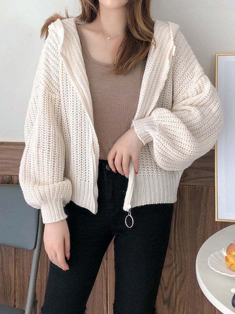 Yvonne Hooded Zipper Knitted Women Sweater