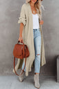 Black Cable Knit Side Slits Open Front Duster Cardigan