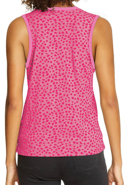 Leopard Contrast Trim Casual Round Neck Tank Top