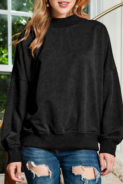 Green Light Plain Washed Drop Shoulder Pullover Sweatshirt