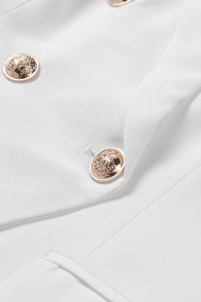 Button Decor Casual White Lapel Neck Blazer for Women