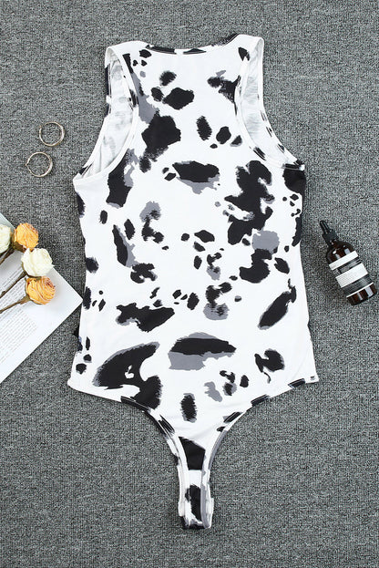 Black Animal Print Fringe Cowprint Bodysuit