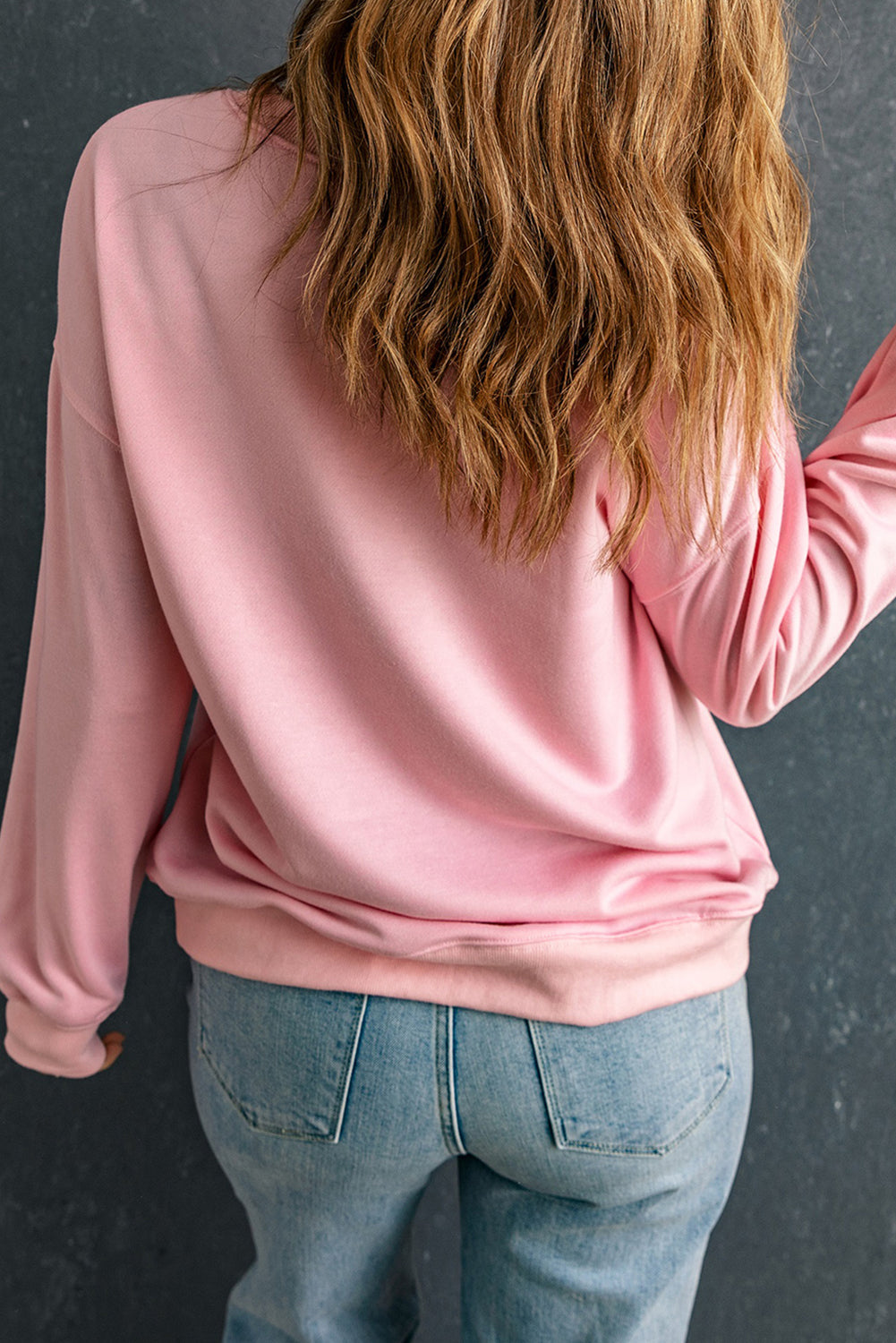 Pink Christmas Sequin Snowflake Graphic Pullover Sweatshirt