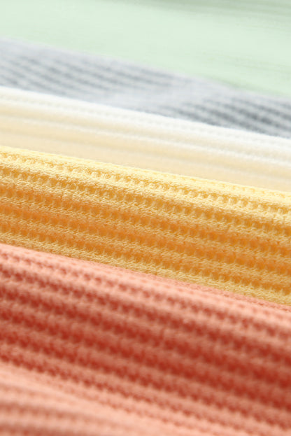Multicolor Color Block Casual V Neck Waffle Knit Tank Top