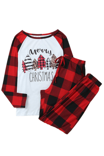 Red Plaid Merry Christmas Casual Top & Pants Loungewear Set