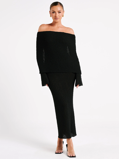 Aimee Hollow Out Strapless Knit Sexy Maxi Dress