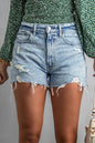 Sky Blue Frayed Slim-fit High Waist Denim Shorts