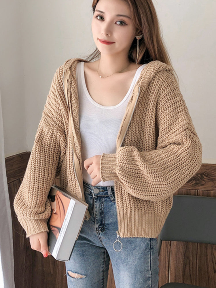 Yvonne Hooded Zipper Knitted Women Sweater