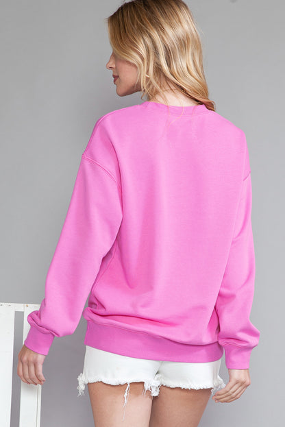 Dark Pink Casual Mama Letter Drop Shoulder Sweatshirt