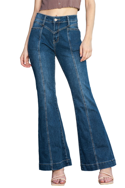 Blue Dark Wash High Waisted Bell Bottom Jeans for Women