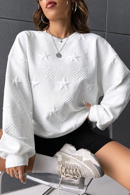 Black Star Embossed Textured Drop Shoulder Sweatshirt