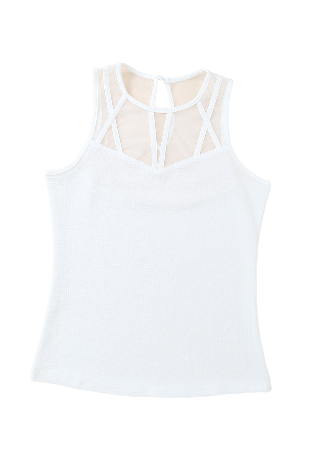 White Casual Slim Fit Mesh Detail Tank Top