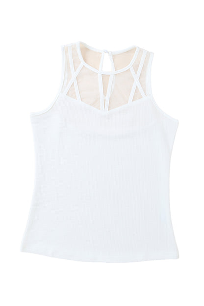 White Casual Slim Fit Mesh Detail Tank Top