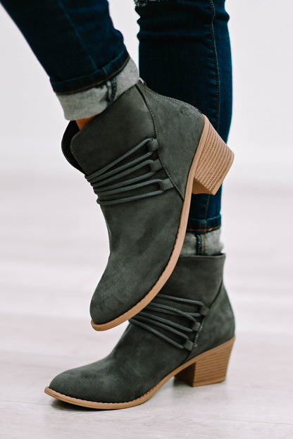Black Criss Cross Slip On Point Toe Heeled Boots
