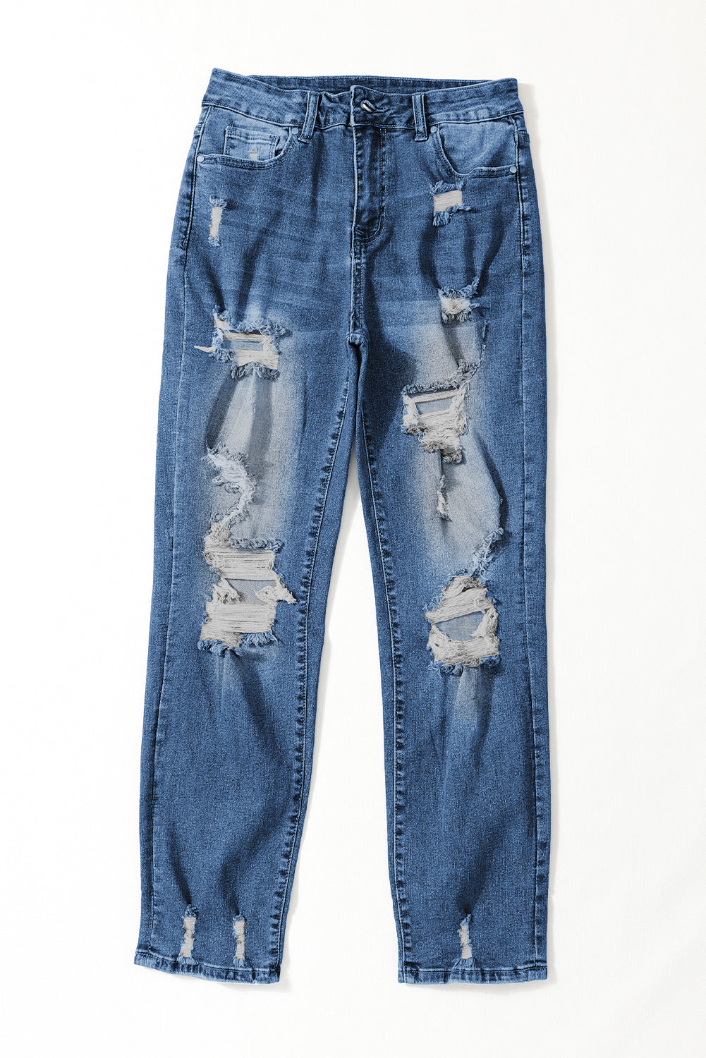Blue Vintage Distressed Boyfriend Ripped Jeans