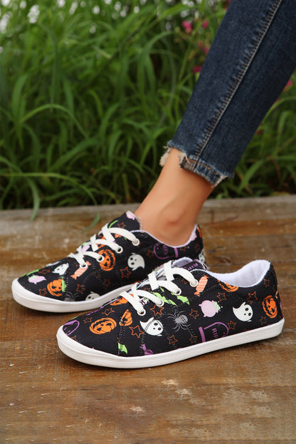 Bright White Halloween Ghouls & Pumpkin Sneakers