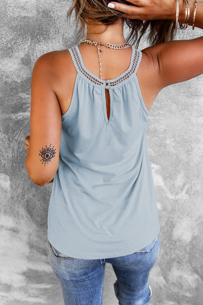 Light Blue Casual Crochet Lace Tank Top