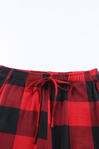 Red Plaid Merry Christmas Casual Top & Pants Loungewear Set