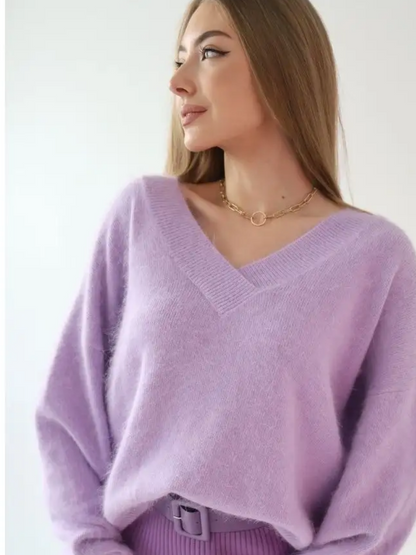 Doris Soft V-neck Loose Knitted Woman Sweater