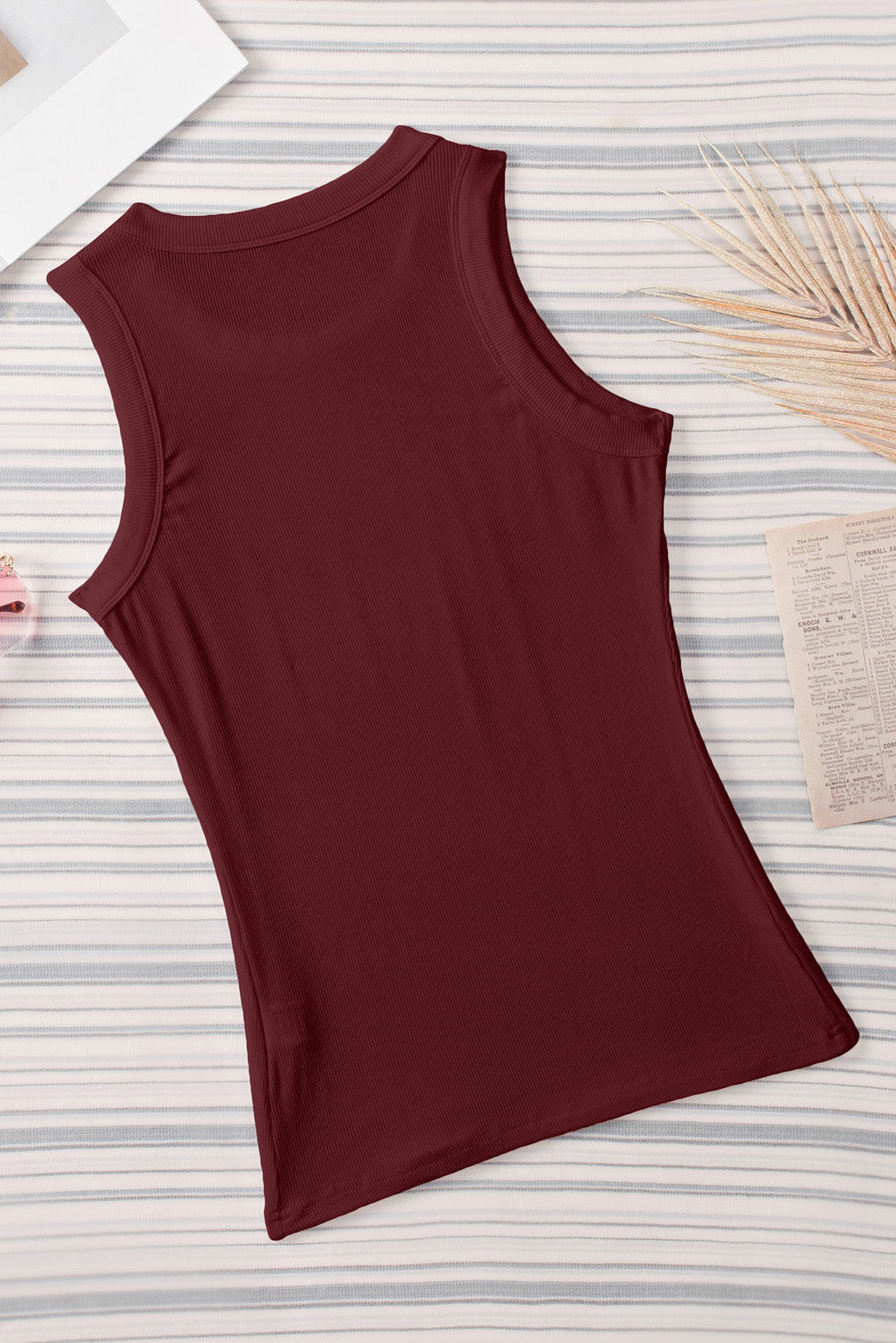 Red Plain Basic Solid Color Ribbed Knit Slim Fit Tank Top